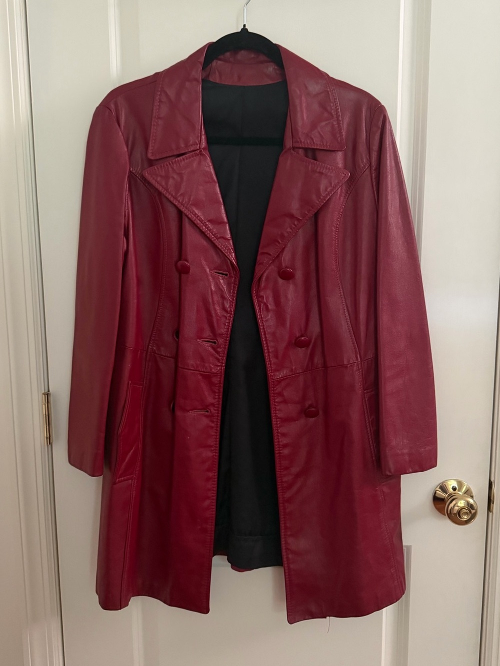 Women's Burgundy Leather Double-Breasted Jacket